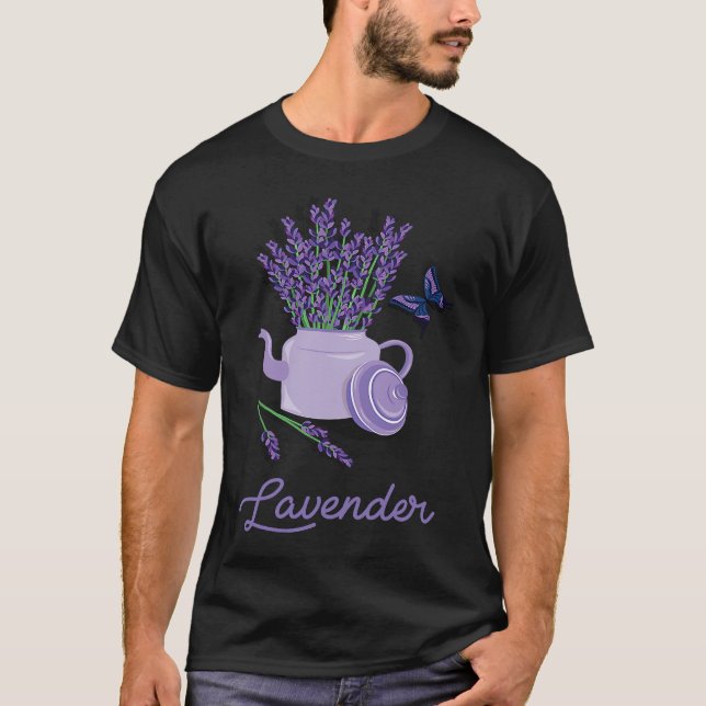 Lavender Pot Vase Butterfly  Beautiful Flower T-Shirt (Front)