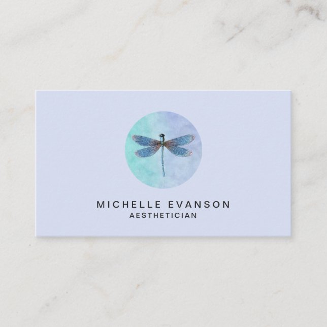 Lavender Pretty Dragonfly Watercolor Logo Business Card (Front)