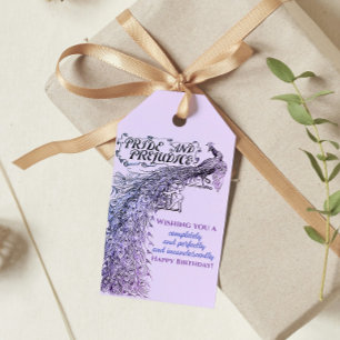 Lavender Pride and Prejudice Bird Happy Birthday Gift Tags