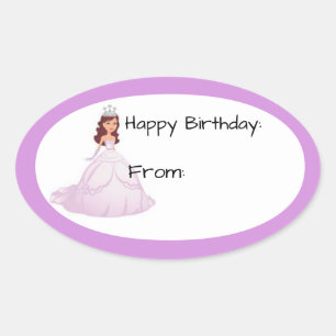 Lavender Princess Birthday Gift Tag Sticker