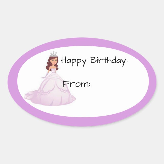 Lavender Princess Birthday Gift Tag Sticker (Front)