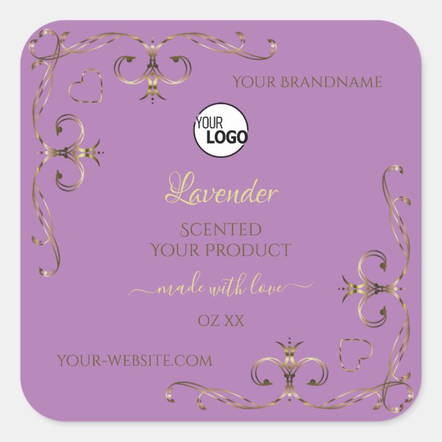 Lavender Product Label Gold Ornate Corner Add Logo (Front)