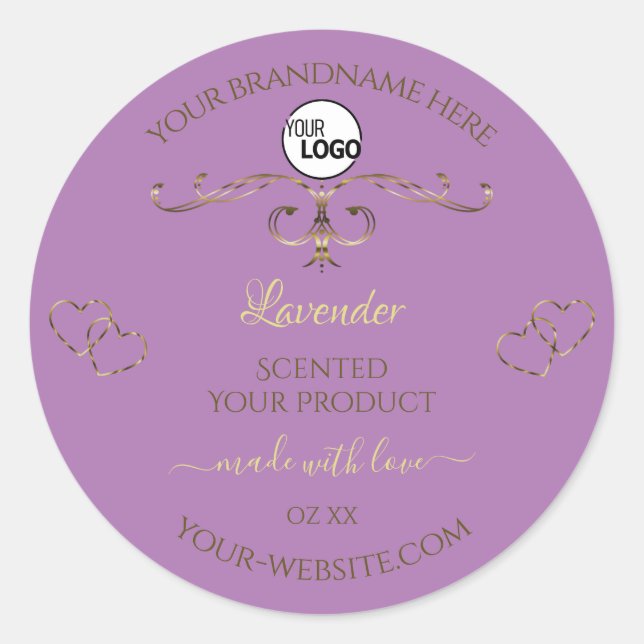 Lavender Product Label Gold Ornate Hearts Add Logo (Front)