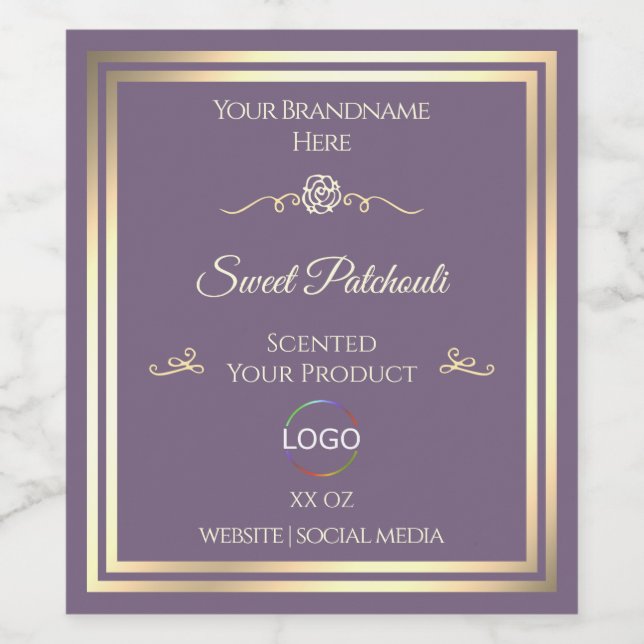 Lavender Product Label with Gold Frame and Logo (Single Label)