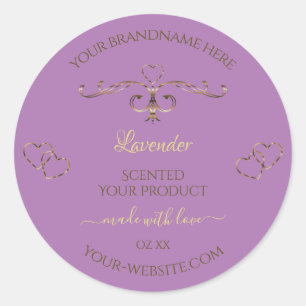 Lavender Product Labels Gold Ornate Borders Hearts