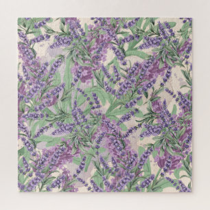 Lavender Profusion Dusty Lavender Rustic Floral Jigsaw Puzzle