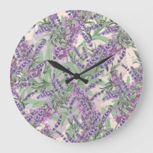 Lavender Profusion Dusty Lavender Rustic Floral Large Clock