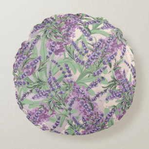 Lavender Profusion Dusty Lavender Rustic Floral Round Cushion