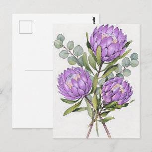 Lavender Protea Botanical Watercolor Postcard