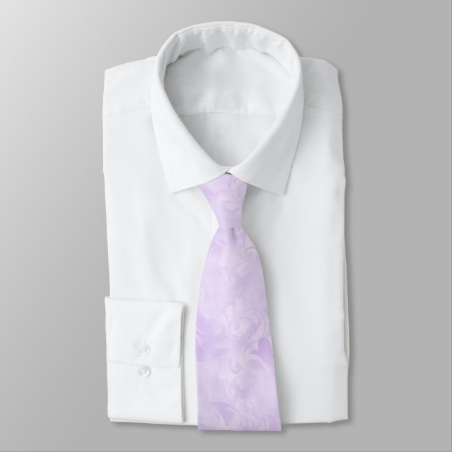 Lavender Purple Abstract Feather Pattern Tie (Tied)