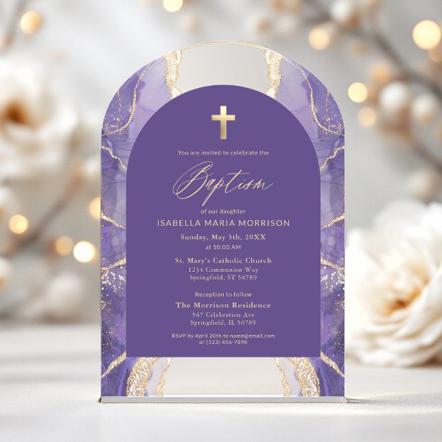 Lavender Purple Agate Baptism Modern Elegant Acrylic Invitations (Creator Uploaded)