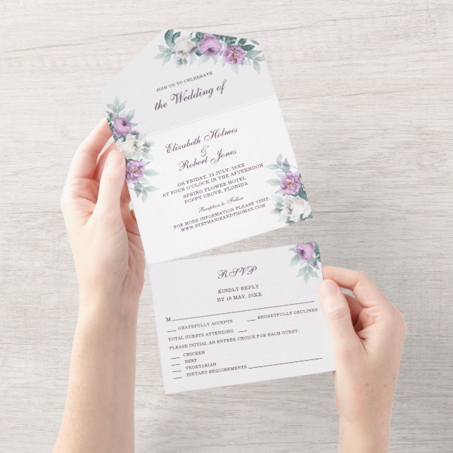 Lavender Purple All in One Wedding Invite (Tearaway)