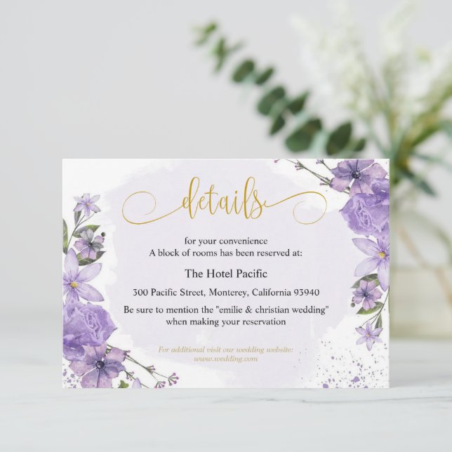 Lavender Purple and Gold Lilac Details Card (Standing Front)