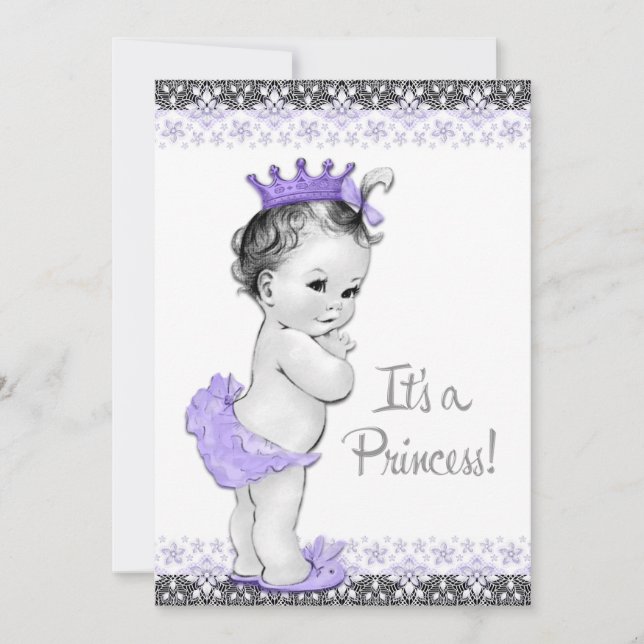 Lavender Purple and Grey Baby Girl Shower Invitation (Front)
