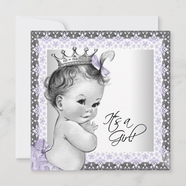 Lavender Purple and Grey Baby Girl Shower Invitation (Front)