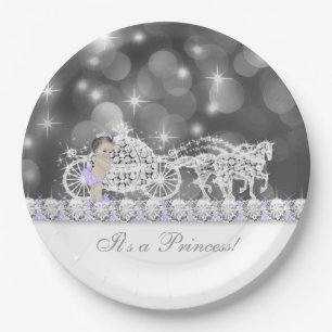 Lavender Purple and Grey Princess Baby Shower Paper Plate
