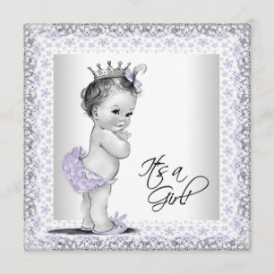 Lavender Purple and Grey Vintage Baby Girl Shower Invitation