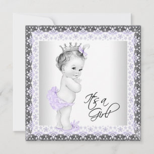Lavender Purple and Grey Vintage Baby Girl Shower Invitation