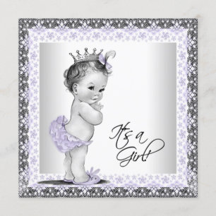 Lavender Purple and Grey Vintage Baby Girl Shower Invitation