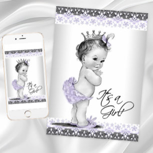 Lavender Purple and Grey Vintage Baby Girl Shower Invitation