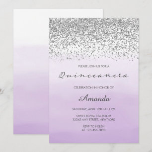 Lavender Purple and Silver Sweet 15 Quinceañera Invitation