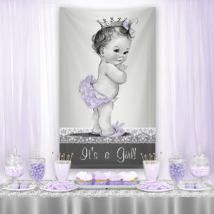 Lavender Purple and Silver Vintage Baby Shower Banner