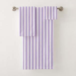 Lavender purple and white candy stripes bath towel set