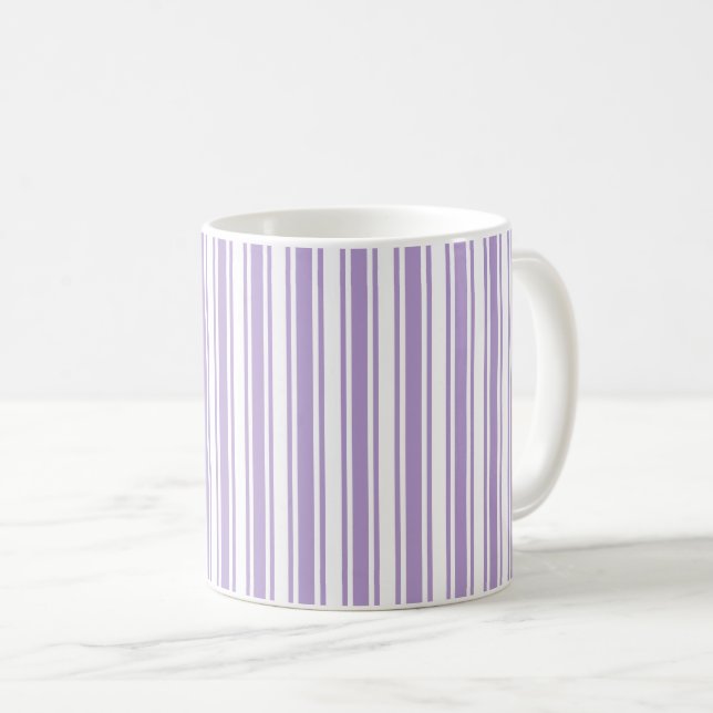 Lavender purple and white candy stripes coffee mug (Front Right)