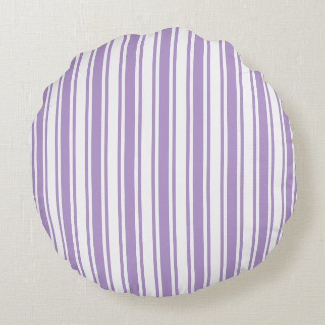 Lavender purple and white candy stripes round cushion (Back)