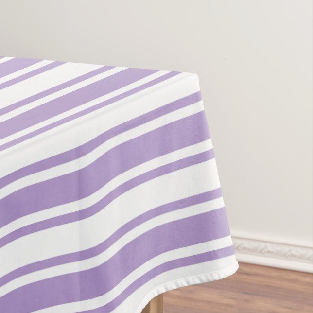 Lavender purple and white candy stripes tablecloth (In Situ)