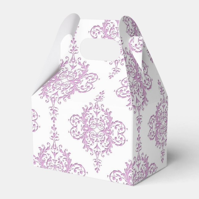 Lavender Purple and White Damask Pattern Favour Box (Back Side)