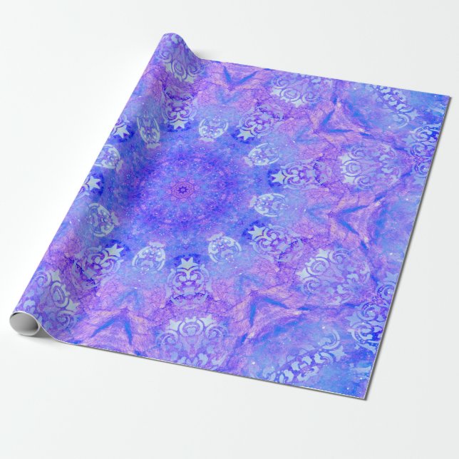 Lavender Purple and White Damask Pattern Wrapping Paper (Unrolled)
