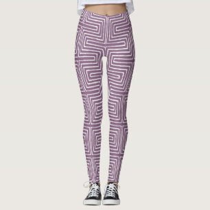 Lavender Purple and White Maze African Mud Cloth Leggings