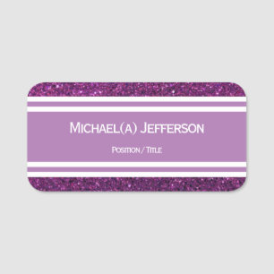Lavender Purple and White Striped   Glitter Purple Name Tag