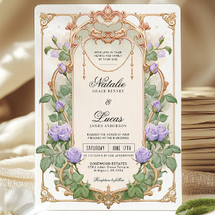 Lavender Purple Art Nouveau Floral Wedding Invite