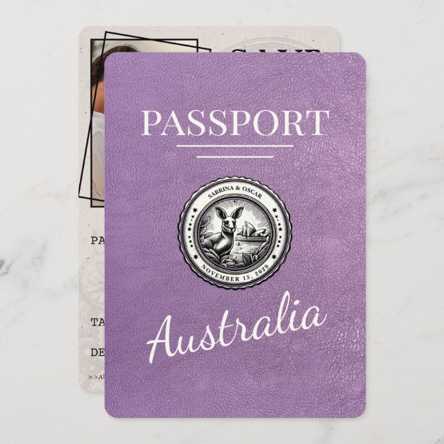 Lavender Purple Australia Passport Save The Date (Front/Back)