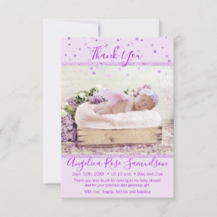 Lavender Purple Baby Shower Thank you   PHOTO Card