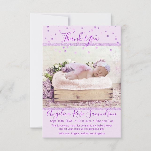 Lavender Purple Baby Shower Thank you | PHOTO Card (Front)