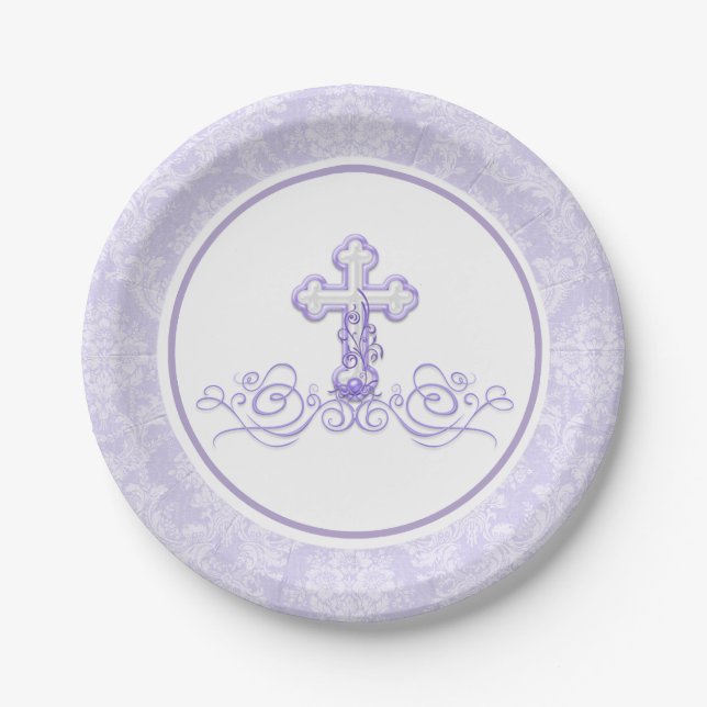 Lavender Purple Baptism Paper Plates (Front)