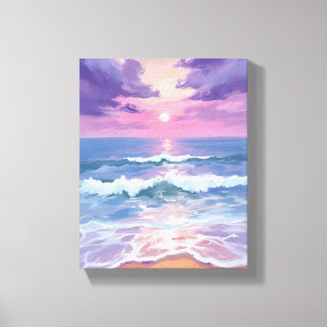 Lavender Purple Beach Sunset Watercolor Canvas Print (Front)