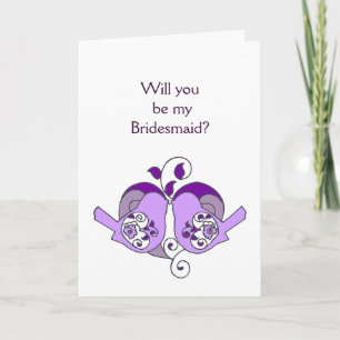 Lavender Purple Bird Floral Heart Bridesmaid Invitation