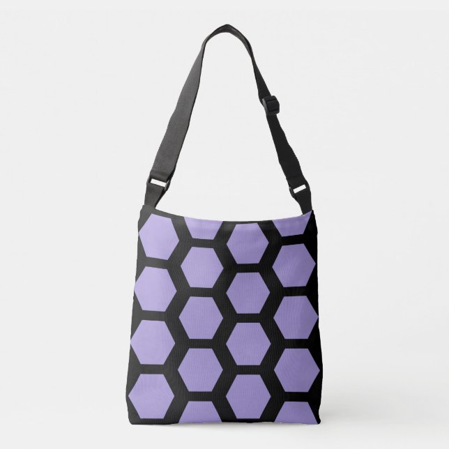 Lavender purple black honeycomb hexagon geometric  crossbody bag (Front)