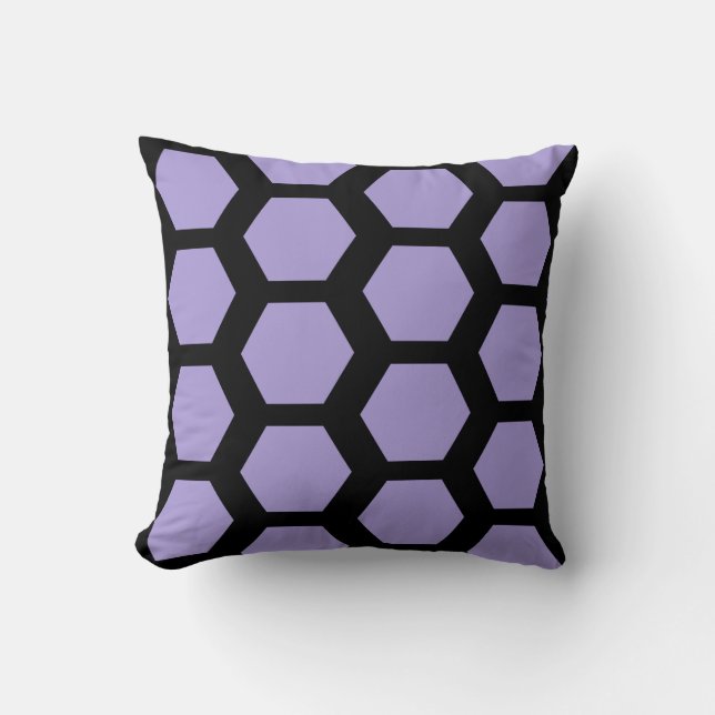 Lavender purple black honeycomb hexagon geometric cushion (Front)