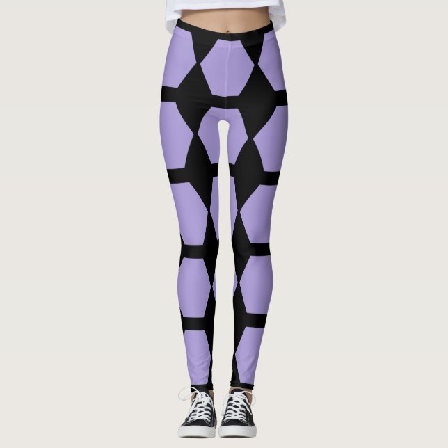 Lavender purple black honeycomb hexagon geometric  leggings (Front)