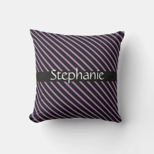 Lavender Purple Black White Custom Name Stripes Cushion