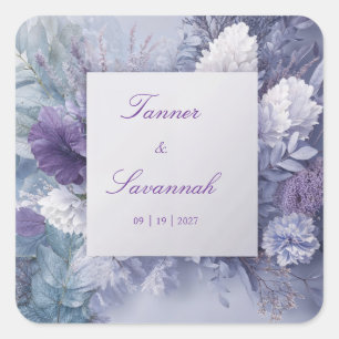 Lavender Purple Blue Floral Monochrome Elegant Square Sticker