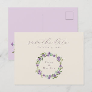 Lavender Purple Botanical Wreath Save the Date Postcard