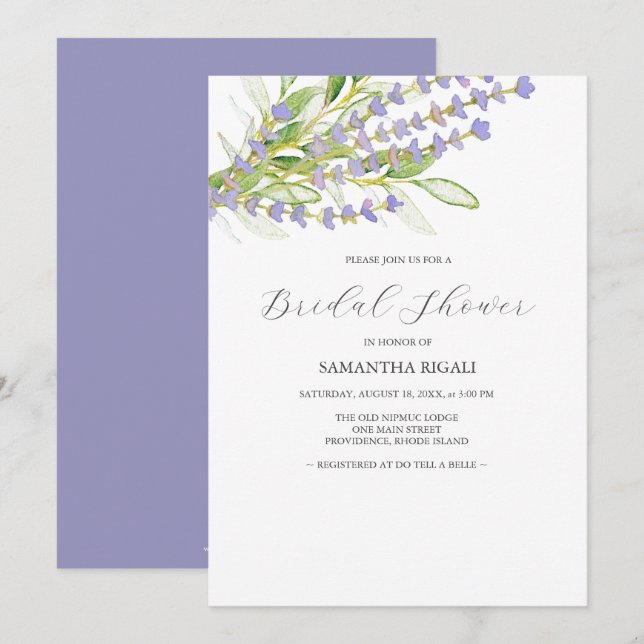 Lavender Purple Bridal Shower Invitations (Front/Back)