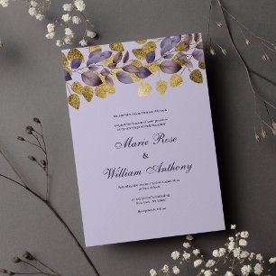 Lavender purple brown gold foliage floral Wedding Invitation