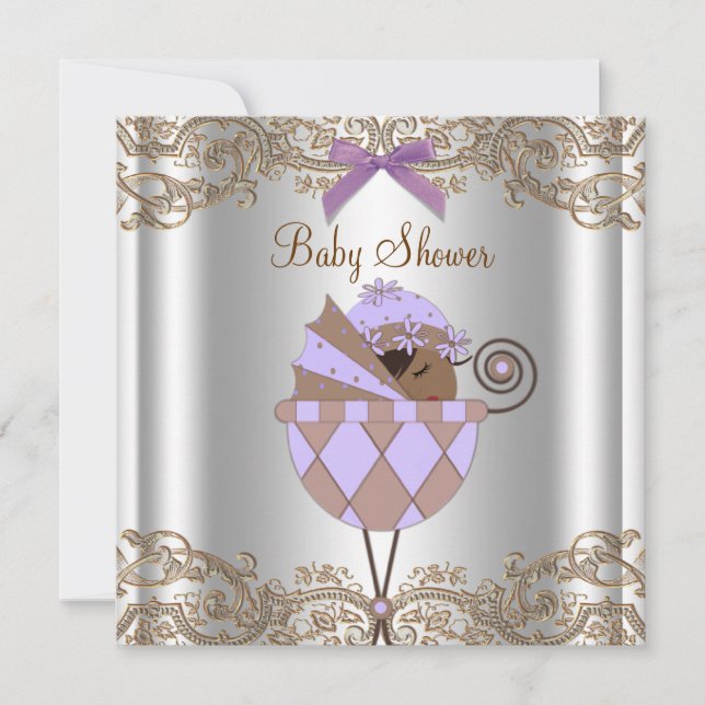 Lavender Purple Brown Lace Girl Baby Shower Invitation (Front)